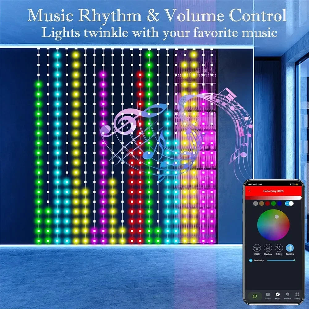 400LEDs 2X2Meters Smart Curtain Lights DIY Text LED String RGB Waterproof Fairy Lights Music Sync Display for Window Party Decor