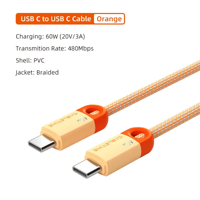 CABLETIME USB C to USB C Cable 60W 480Mbps Fast Charging Cable 3A Braided Type C to Type C Cable for Moble Phone Laptop HUAWEI