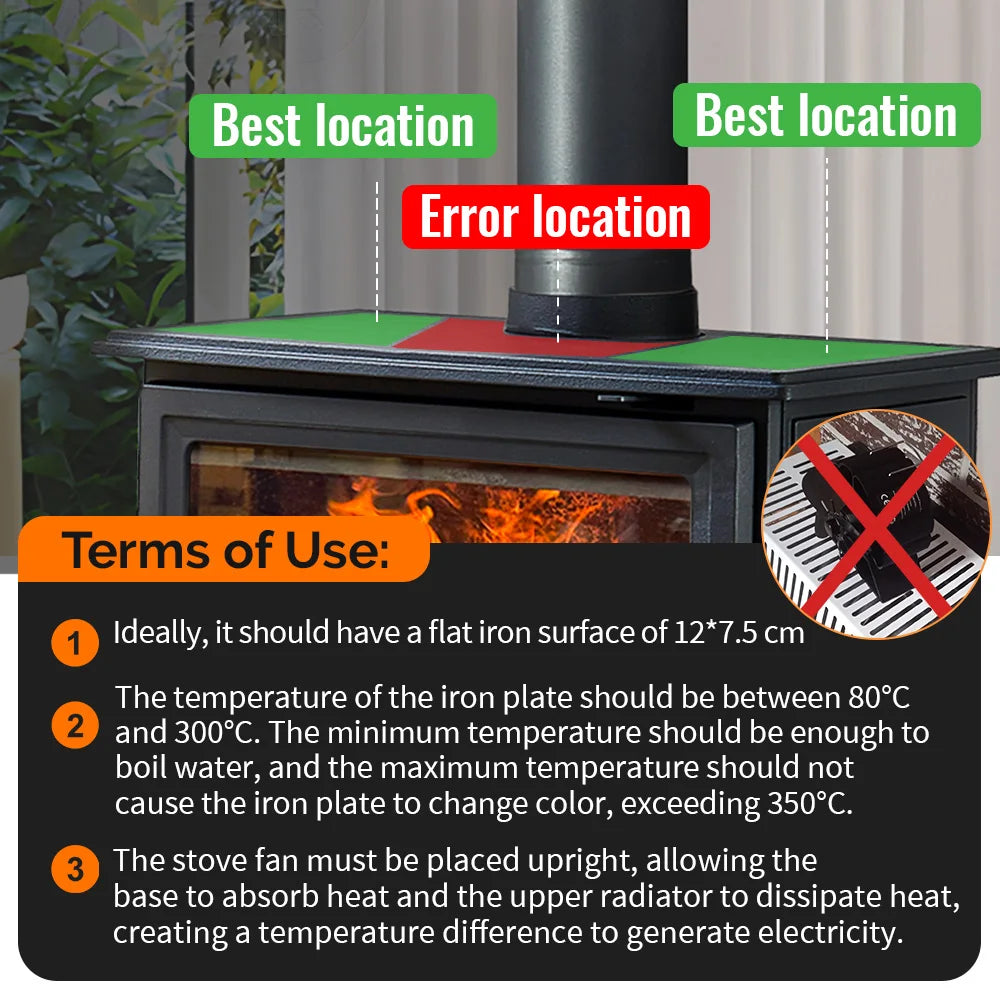 5 Blades Stove Fan Heat Powered Round Log Wood Fireplace Fan Burner Quiet Free-standing Home Warmer Efficient Heat Distribution
