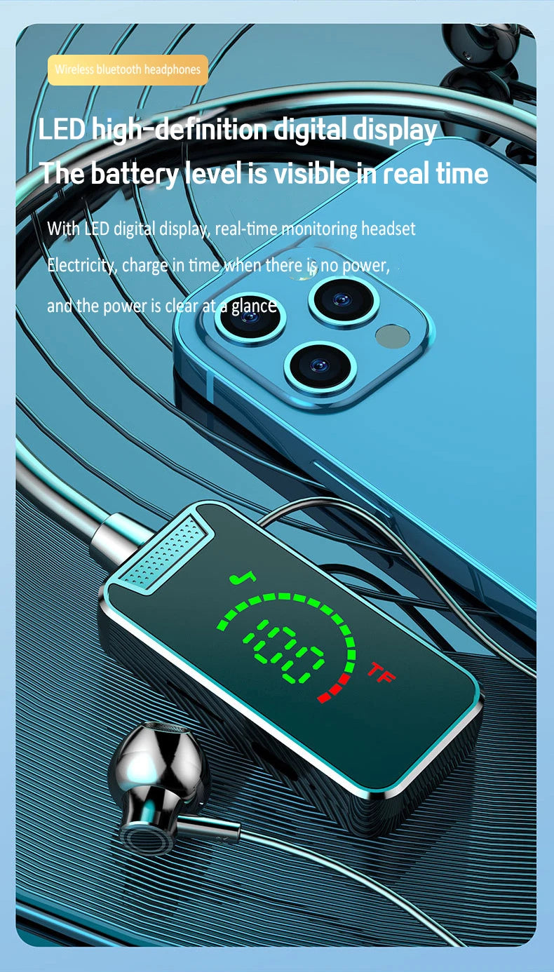 Bluetooth Wireless Headphones Bluetooth Neckband Earphones LED Display Hifi 9D Stereo Sports Headset Long PlayTime Handsfree