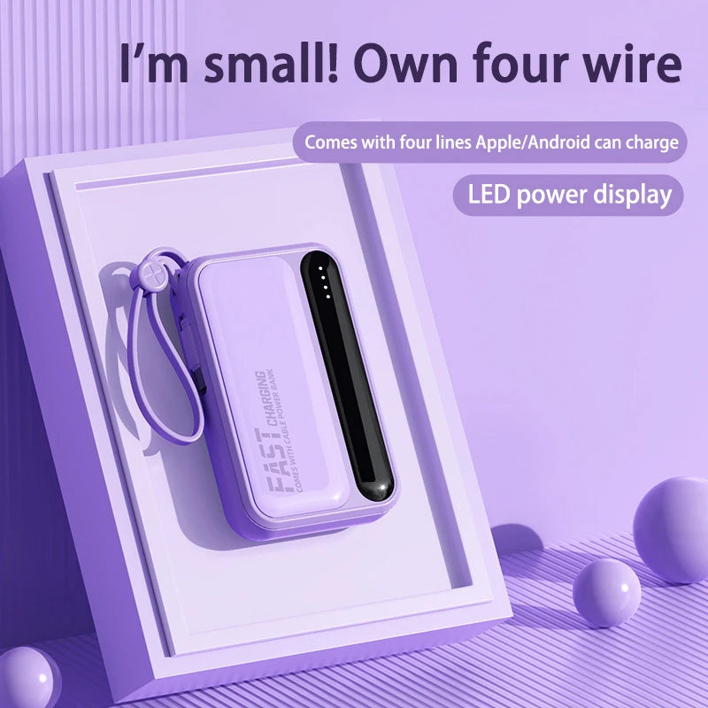 50000mAh Large Capacity Power Bank 4 In 1 Cables Intelligent Digital Display Laser Light  USB Fast Charging External Battery