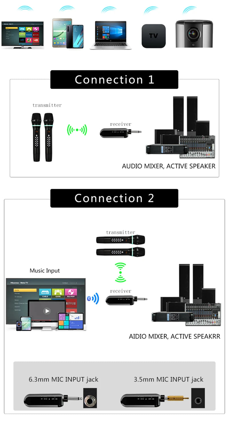 Professional UHF Wireless Microphone Handheld Bluetooth Karaoke Microphone Recording Studio Home Party Singing for Car Speaker