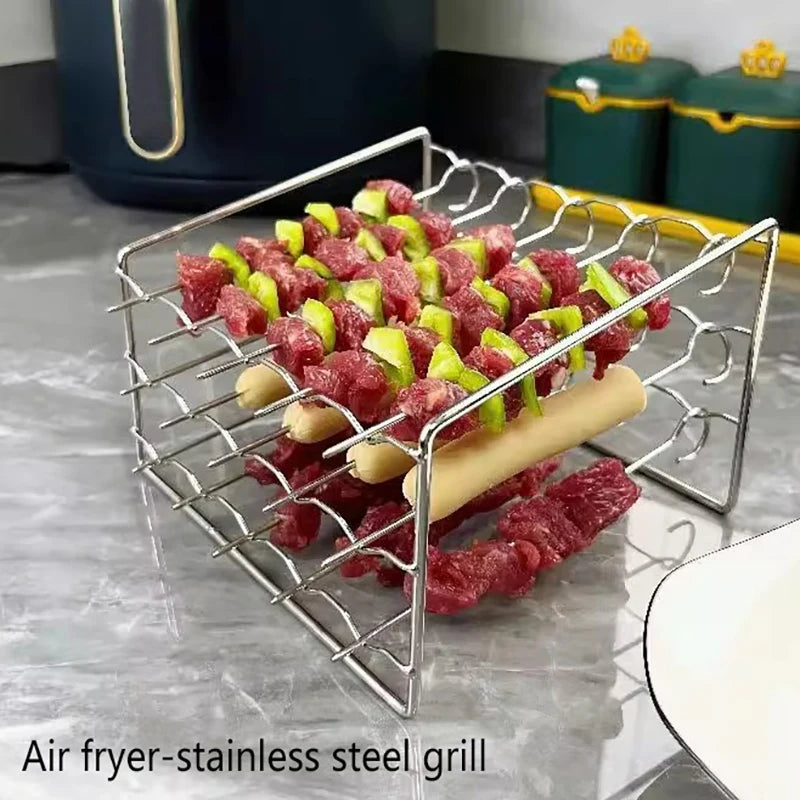Air Fryer Skewer Stand Vertical Multi-pin Stainless Steel BBQ Holder Air Fryer Accessories Skewers For Grilling Kitchen Tools