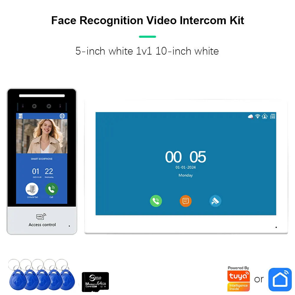 ANJIELO 5IN1 Unlock AI Face Recognition Video Intercom Smart Doorbell Villas High-rise Buildings Apartment Office TUYA Smart