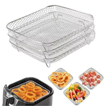 Durable Stackable Air Fryer Rack Non-Stick Stainless Steel Airfryer Tray Grilling Rack Kitchen Gadgets