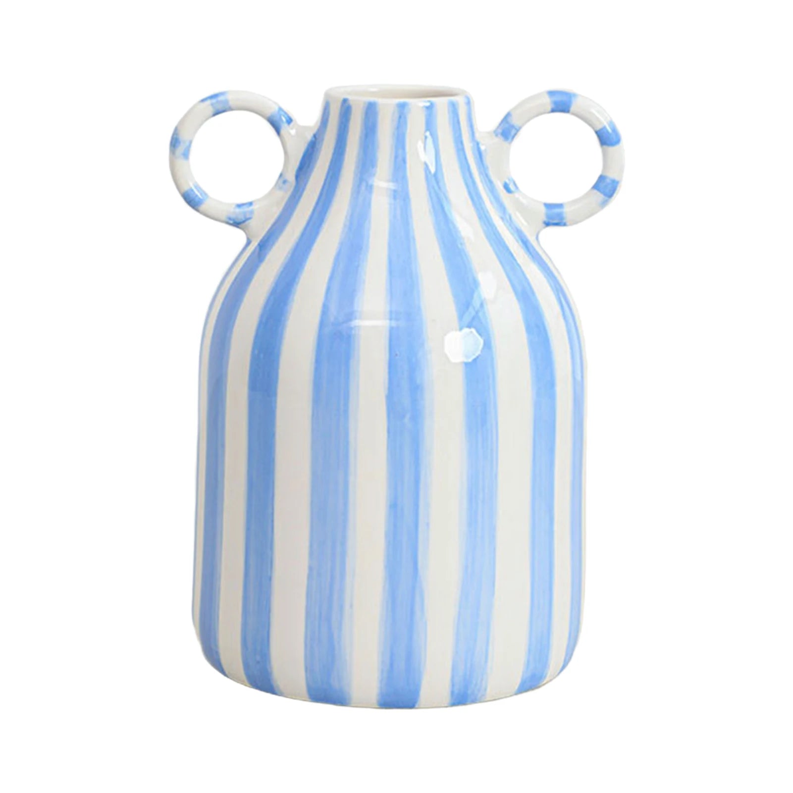 Nordic Style Art Vase Ornament Double Ear Striped Ceramic Vase Hydroponic Flower Cutting Bottle Home Decoration Flowerpot
