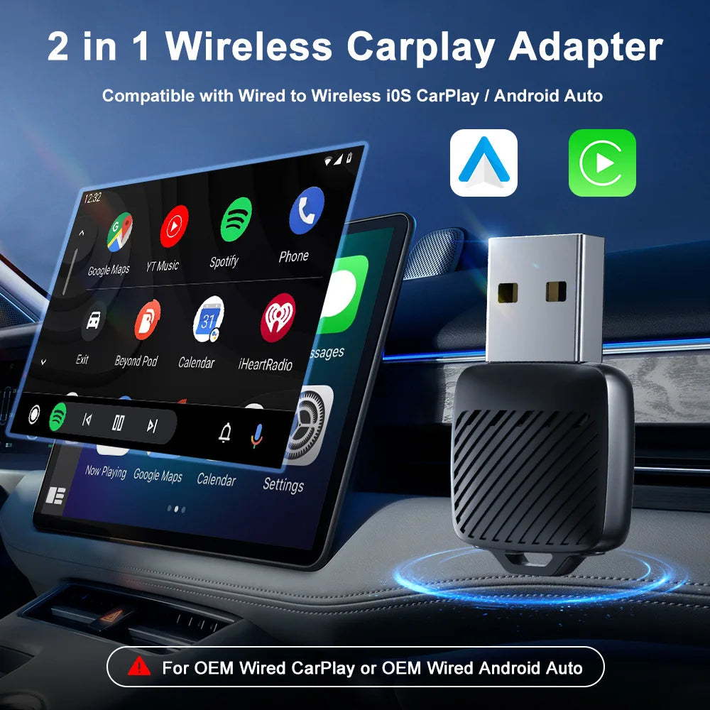 Wireless CarPlay/Android Auto Adapter Wired To Wireless, 5GHz WiFi5,USB/type-c Plug and Play, for 99% Wired CarPlay/Auto Cars