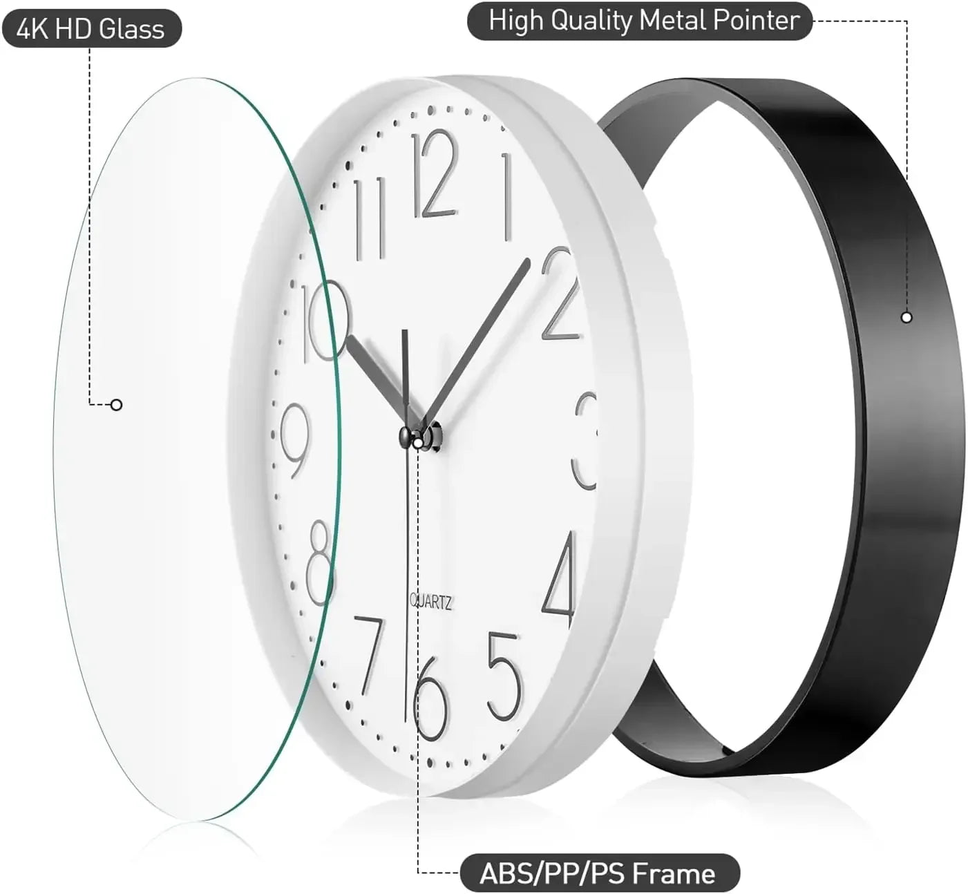 Round Wall Clock, Modern Silent 8 Inch Wall Clock, Quartz Movement Battery Powered, Decorate Home, School, Bedroom, Office