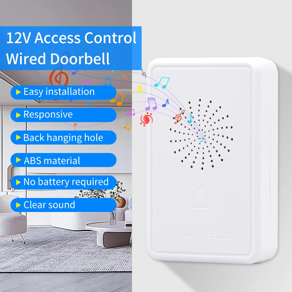 DC12V Wired Doorbell with Voice Prompt - IP54 Waterproof Access Control Intercom for Security Systems by Commercial/Residential