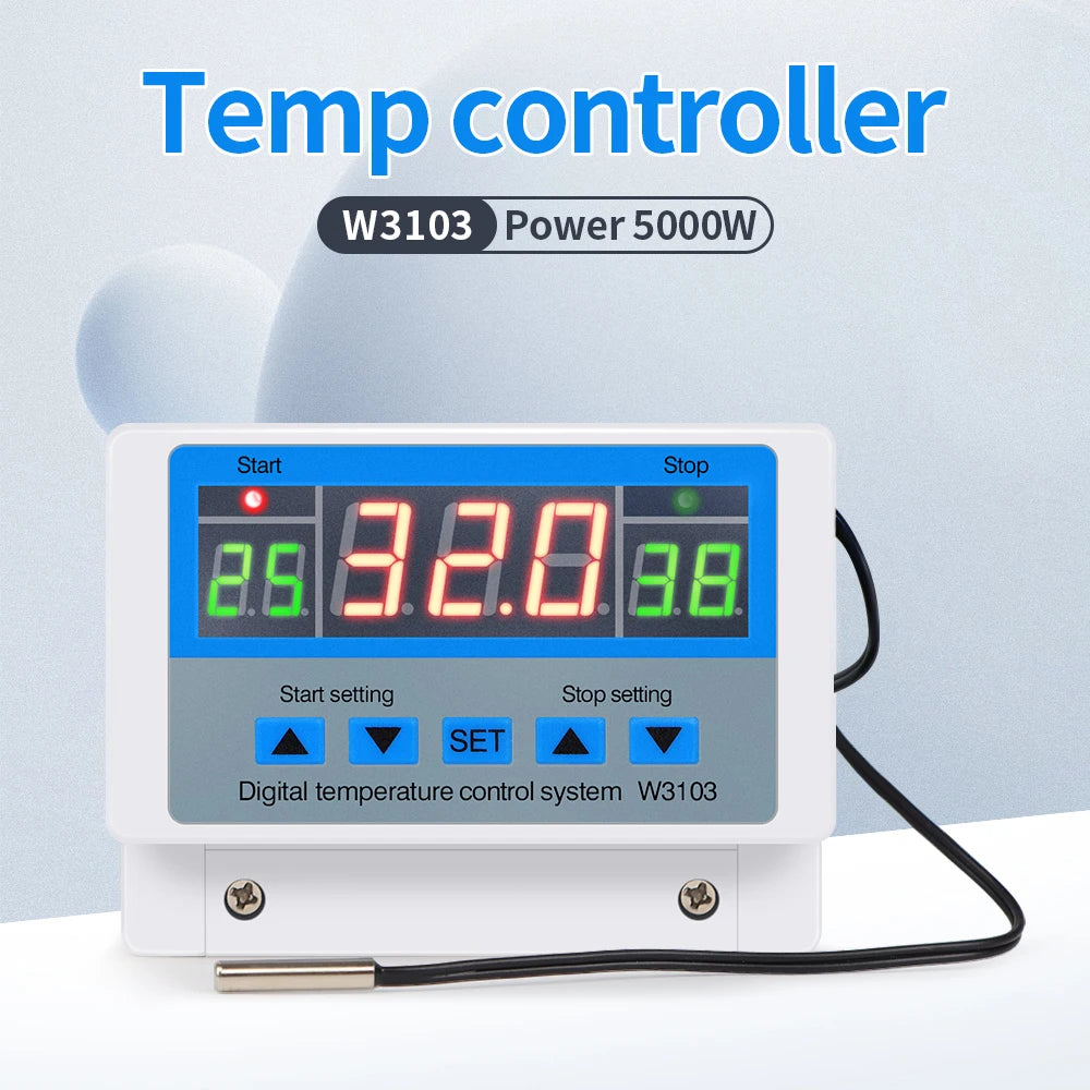 Digital Temperature Controller 220V Max 5000W Digital Thermostat 30A -19 to 99℃ Temperature Controller Switch LCD XH-W3103