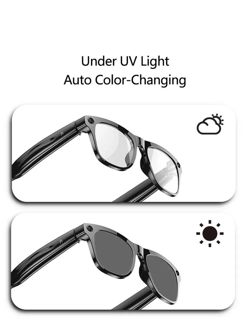 AI Smart Glasses 8K HD Photochromic Multifunction Translate Camera Glasse Bluetooth Calling Voice Assistant Music Player