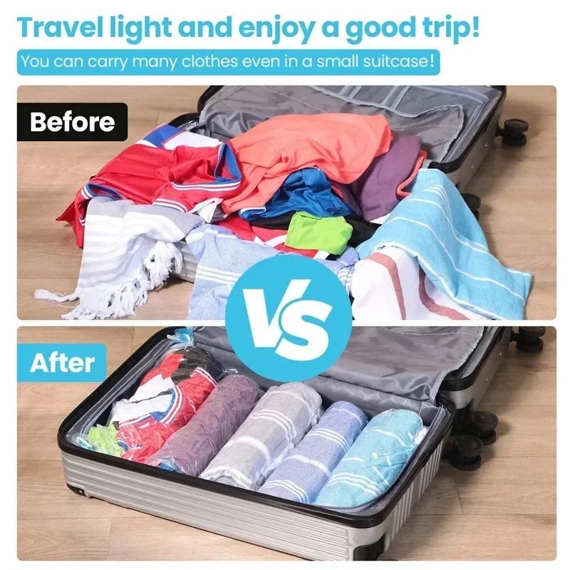 5pcs Compression Bags For Travel, Travel Compression Bags Vacuum Packing Space Saver Bags, Reusable Roll-Up Compression Bag