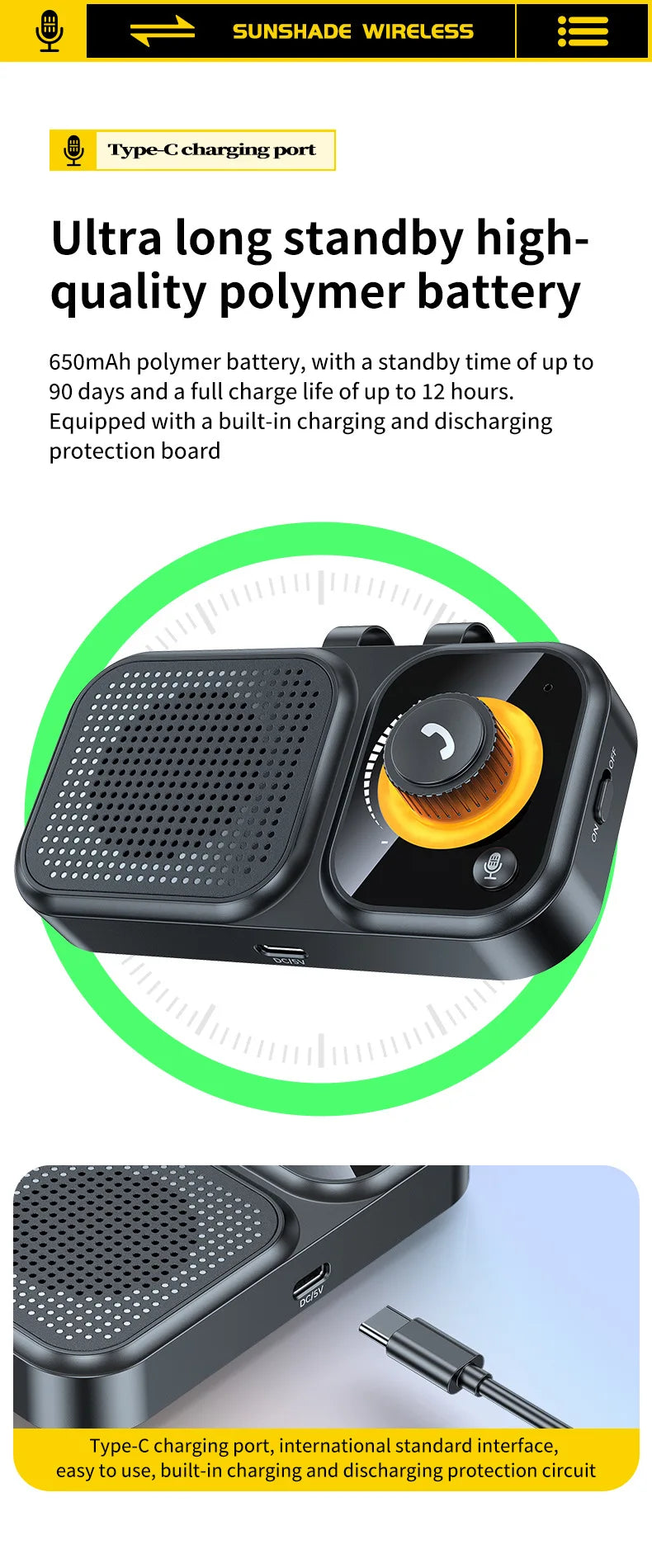 Bluetooth 5.4 Speaker Handsfree Car Kit Sun Visor Clip Wireless Audio Receiver Speakerphone Loud Music Player with Ambient Light