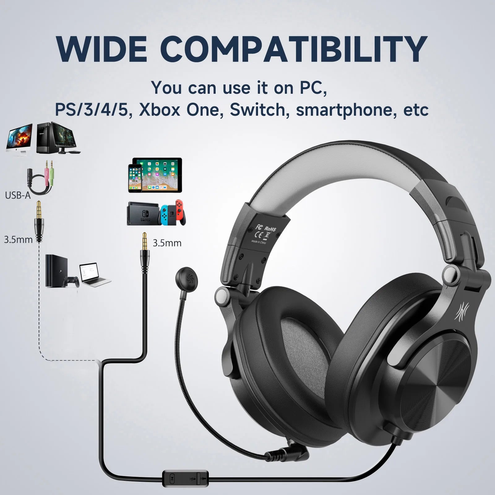 Oneodio Wired Gaming Headset Gamer 3.5mm Over-Ear Gaming Headphones With Detachable Microphone For PC Computer PS4 Xbox