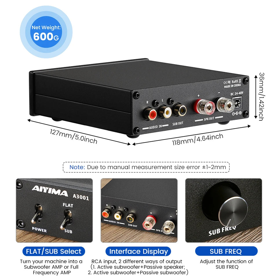 AIYIMA Audio A3001 TPA3255 300W Subwoofer Amplifier HIFI Mono Power Class D Digital AMP for Passive Speaker Home Theater DIY