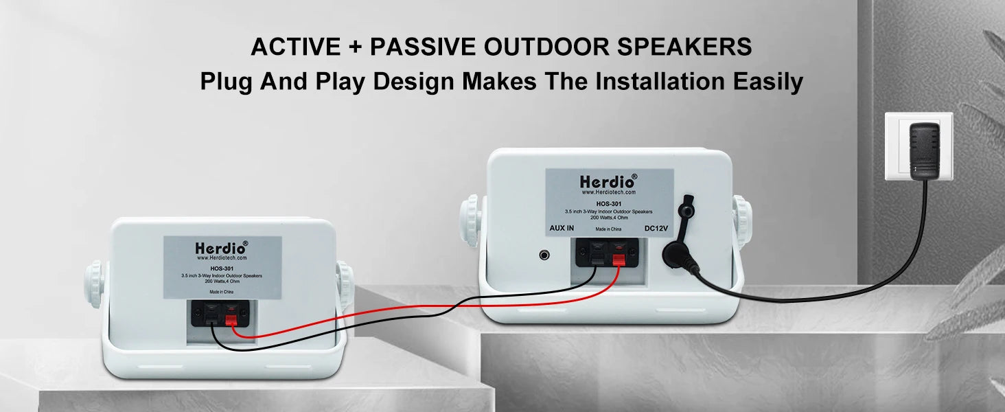Herdio 3.5" Outdoor Bluetooth Speakers Waterproof 200W 3 Way Upgrade Premium Wall Mount Speakers For Patio Indoor Deck Garage