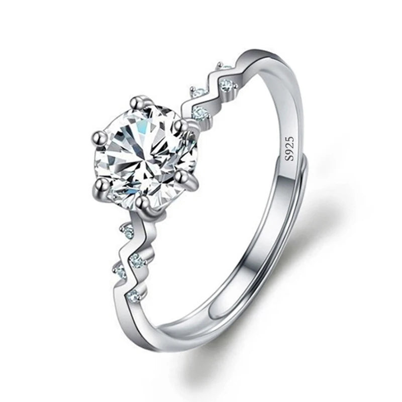 Moissanite Engagement Finger Rings Inlaid Diamond Open Ring For Women 925 Silver Promise Wedding Adjustable Rings Fine Jewelry