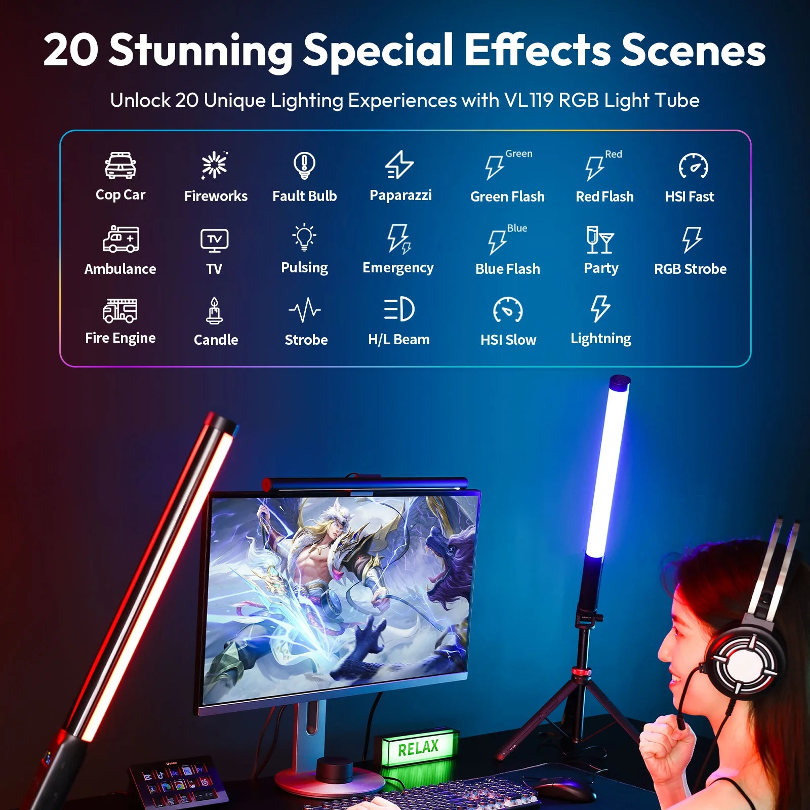 Ulanzi VL119 LED Stick Light Fill Lamp Sticks Bulk Colorful RGB Glow Stick for Photography Game Birthday Wedding Party Supplies