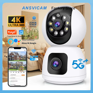 ANSVICAM Tuya Smart 4K 8MP Dual-Lens PTZ Security Camera 5G WiFi Dual-Screen Indoor Cameras AI Auto Tracking Color Night Vision
