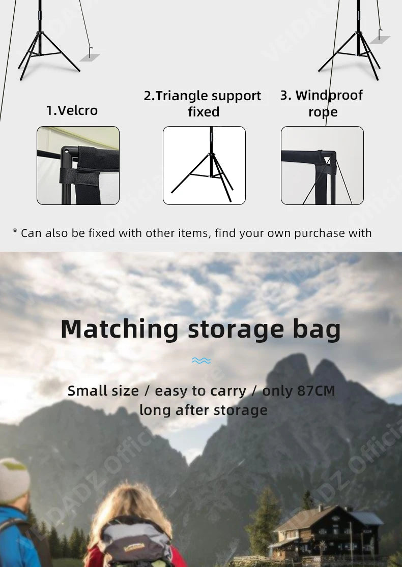VEIDADZ Projector Screen With Stand Soft White Less Creases 60 84 100 120in With Carry Bag Foldable Double Tripod Screen Outdoor
