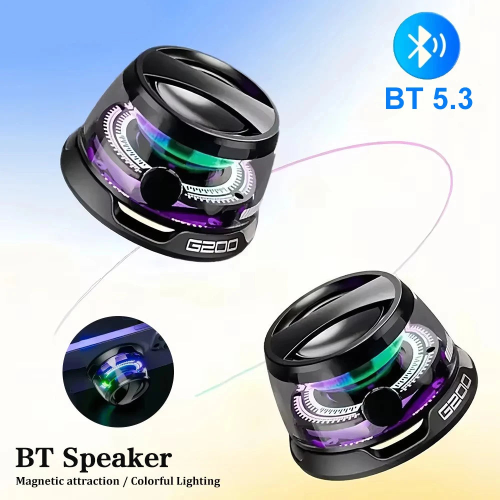 Outdoor Magnetic Bluetooth5.3 Speaker Wireless Portable Mini Travel Stereo Speaker with RGB Color Light and Phone Holder for Ios