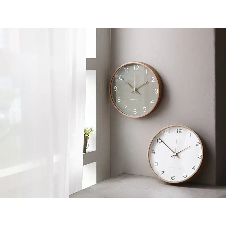 Clocks Solid Wood Transparent Glass Wall Clock Living Room Home Fashion Wall Hanging Light Luxury Nordic Simple Clock