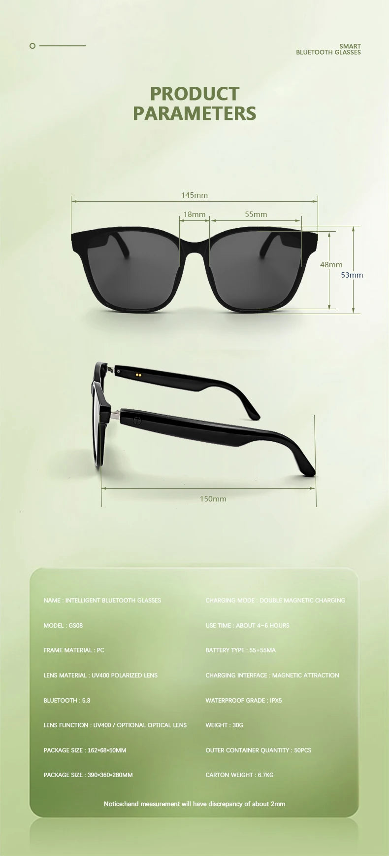 LIGE Fashion AI Smart Bluetooth Glasses Voice Assistant Bluetooth Call Playing Music Men Women Smart Sunglasses Camera Control