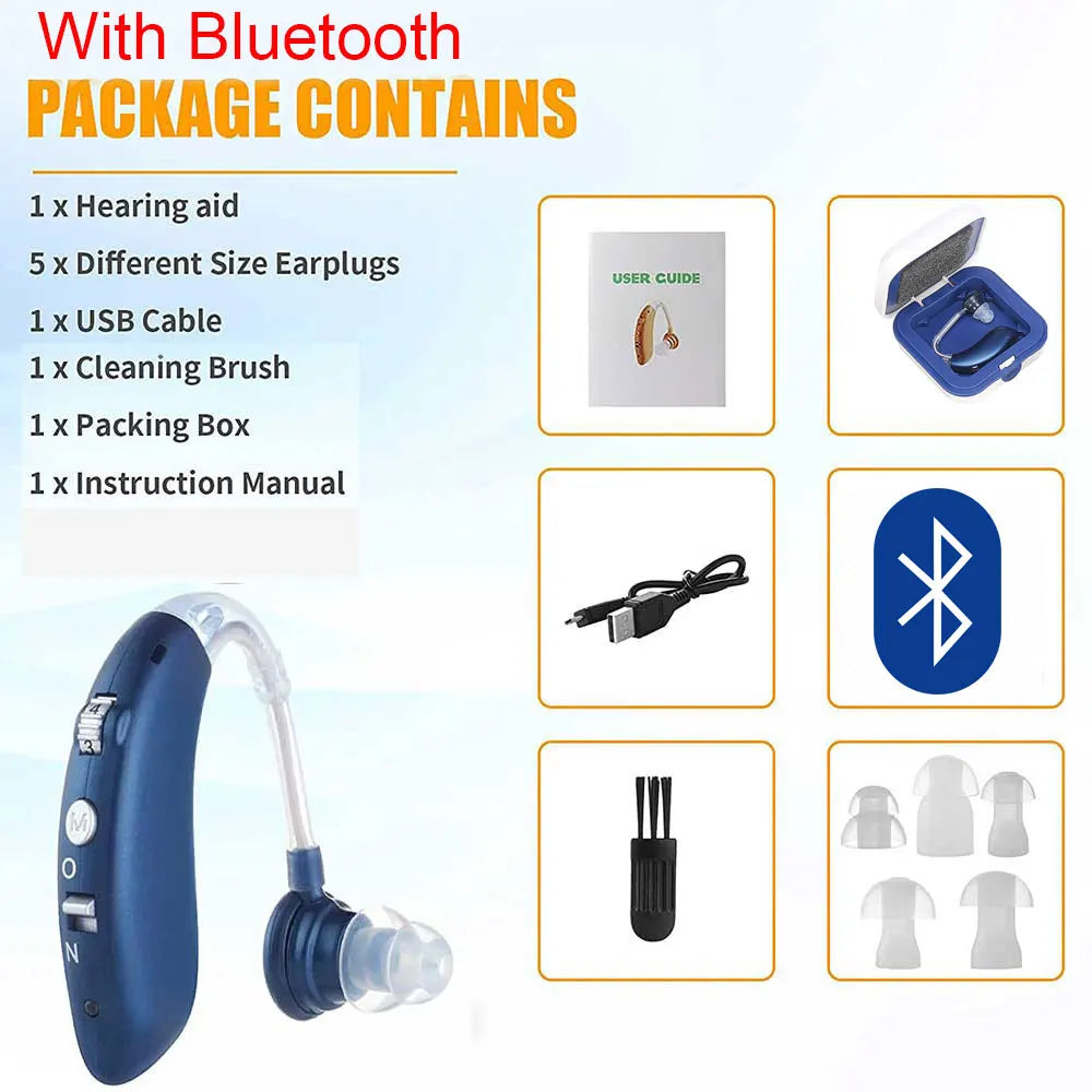 Bluetooth Hearing Aid Amplifiers USB Charge Hearing Aids Audifonos Sound Devices Volume Control Adjustable Tone Loss Ompensation