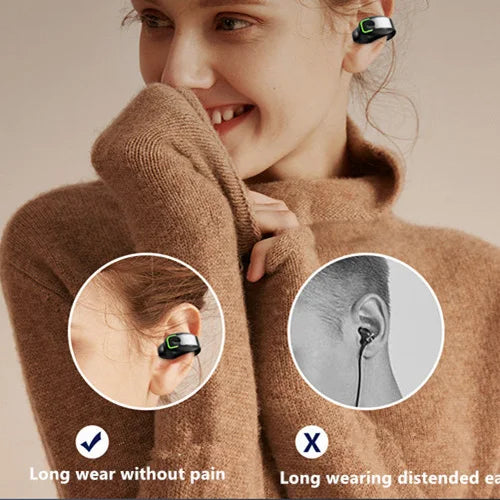 Headset With Microphone Bluetooth 5.3 Ear Clip Headphone TWS Wireless Earphone Single In-Ear HD HiFi Stereo Touch Control Sports
