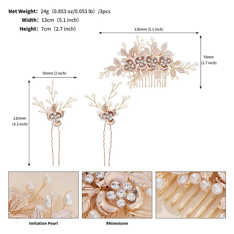 Luxury Pearls Wedding Flower Hair Comb Bride Hair Pins Clips Set Cute Hair Fork Headpieces for Women Jewelry Gift Hair Accessory