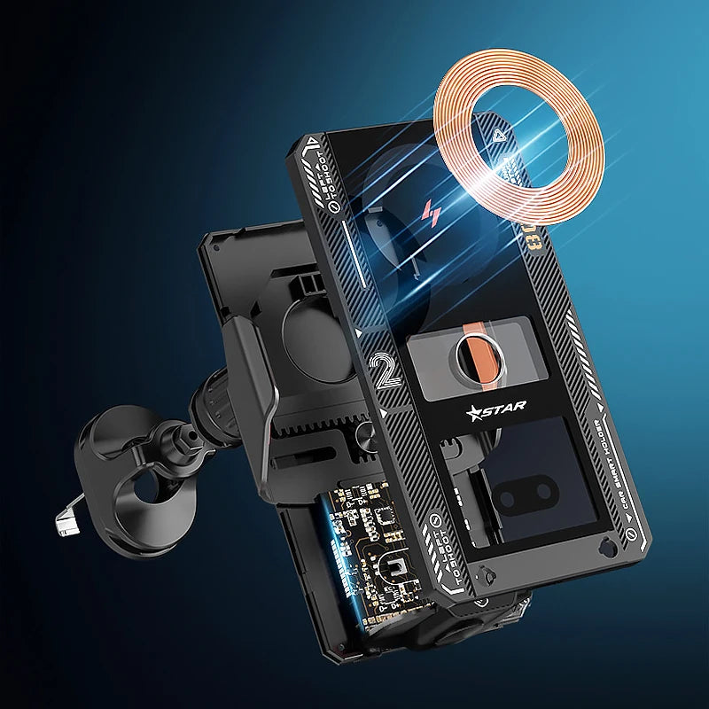Car Phone Mount With Wireless Charger 66W Magnetic Charging Holder Car Automatic Clamping Stand With Decorative Mood Lighting