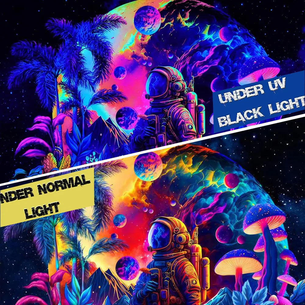 Neon Blacklight Tapestry UV Reactiv Alien DJ Tapestry Glow In The Dark Bohemian Elegance for Artful Wall Hanging and Home Décor