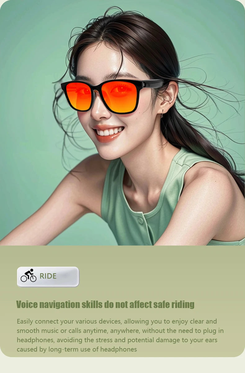 LIGE Fashion AI Smart Bluetooth Glasses Voice Assistant Bluetooth Call Playing Music Men Women Smart Sunglasses Camera Control