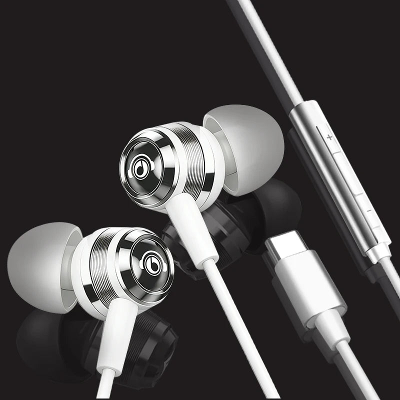 J109 Wired Earbuds Superior Sound Quality In-Ear Headphones with Type-C & 3.5mm Jack HiFi Stereo Metal Headphones with Mic