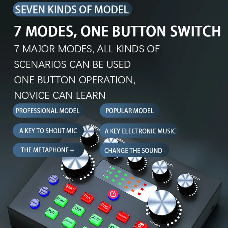 V8S Audio Mixer with Voice changer,Podcast Mixer,Sound Card for Phone Gaming Karaoke Studio Live Streaming Podcast