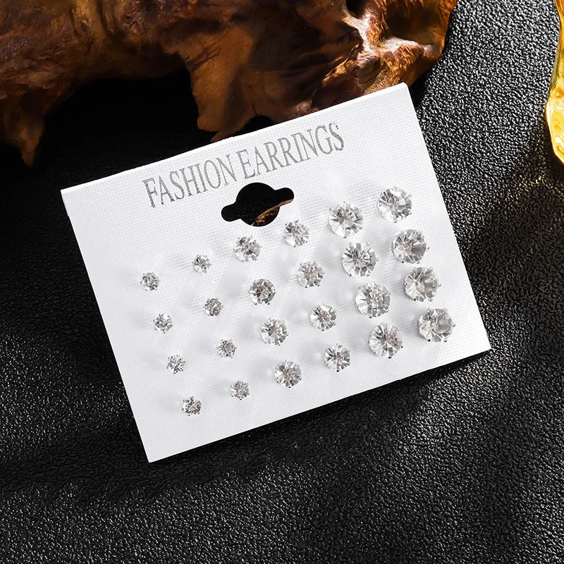 New 12 Pair/Pack White Shiny Wedding Stud Earrings Set For Women Men Crystal Jewelry Accessories Jewelry Earrings