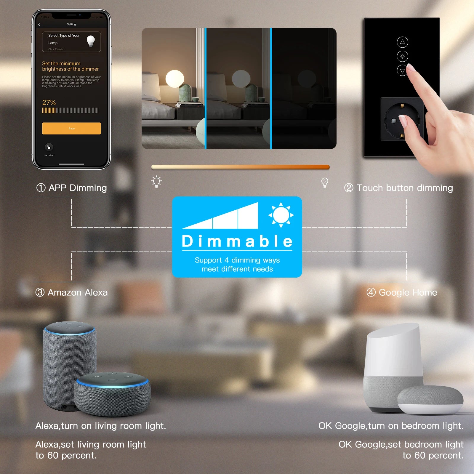BSEED Wifi Roller Shutter Curtian Dimmer Touch Switches Glass Panel EU Socket Tuya Smart Plug Spare Parts DIY Free Combination