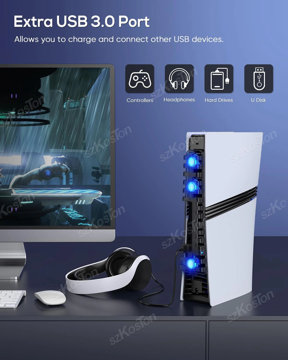 Smart Cooling Fan for PS5 Pro&PS5 Slim Console Automatic Temperature Sensing Adjust Speed for PlayStation5 Pro Games Accessories