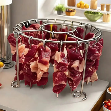 Air Fryer Grill Set: 304 Steel Vertical Grill + 24 Skewers. Grill kabobs evenly indoors/outdoors. Fits 3-6QT models.