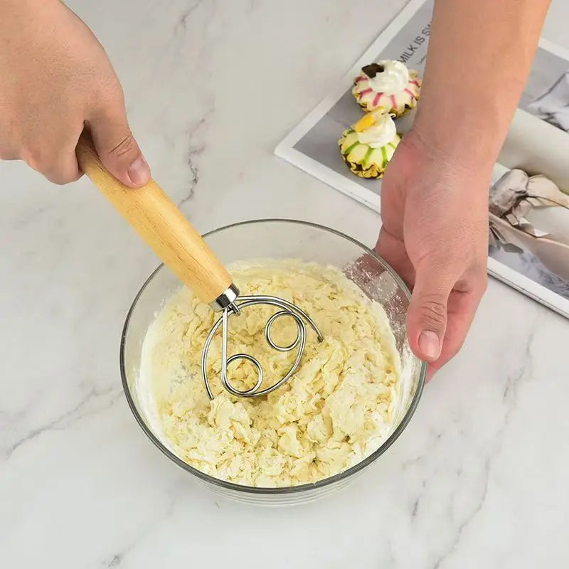 Manual Dough Mixer Danish Dough Whisk Stainless Steel Egg Beater Cake Pastry Flours Blenders Kitchen Baking Blender Tools