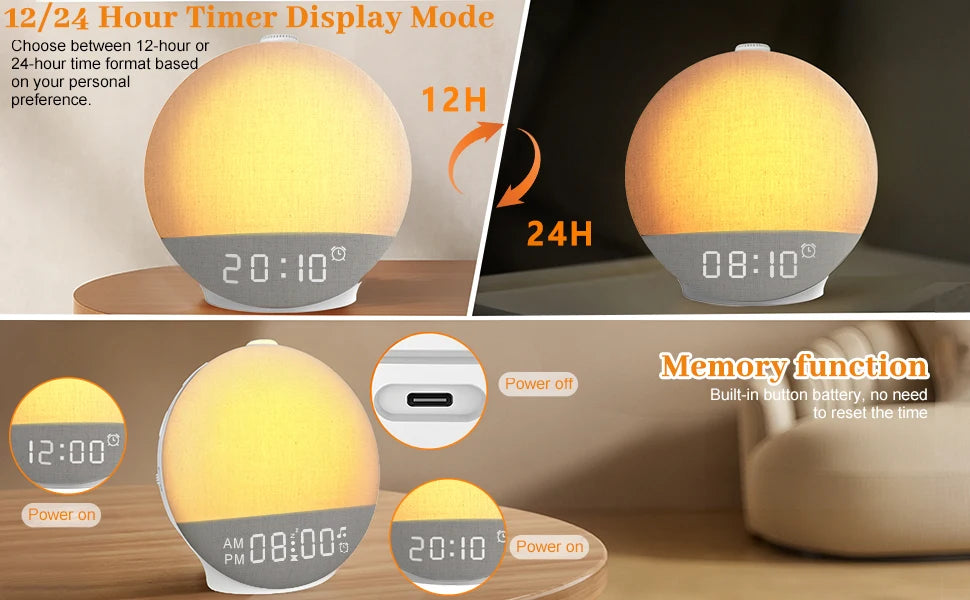 Smart Wake Up Light Sunrise Alarm Clock White Noise Machine Bluetooth Speaker with 30 Sleep Sound for Heavy Sleeper Perfect Gift