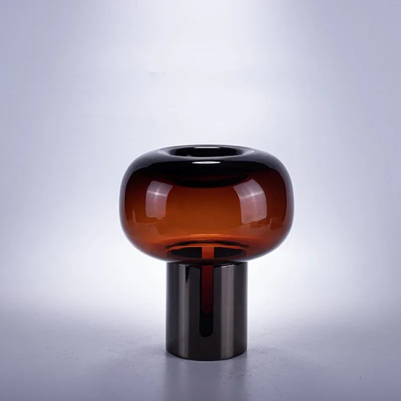 Dark Glass Vase, Iron Frame Cylindrical Base Flowerpot, Living Room Decoration, Creative Hydroponic Vase, Glass Container