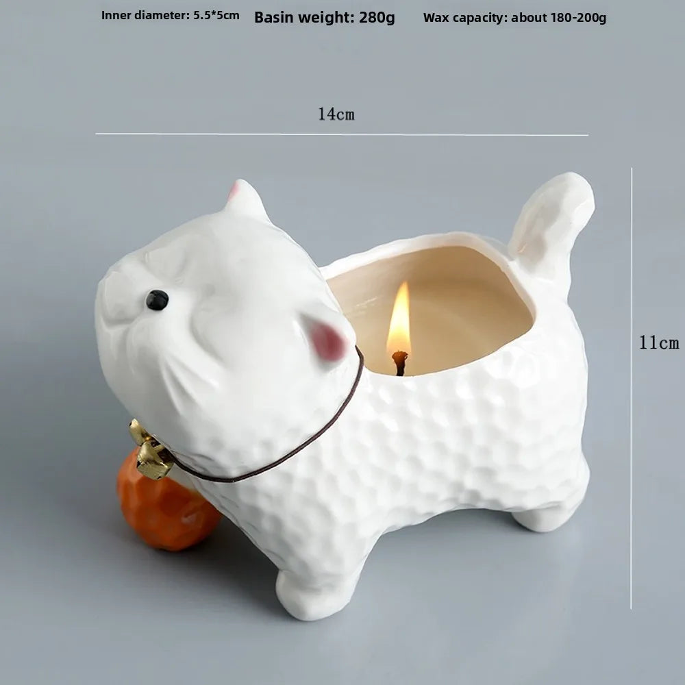 Cartoon Cat Candle Holder Ceramic Craft Atmosphere Festival Home Decoration Creative Cartoon Cat Animal Succulent Plant Pot