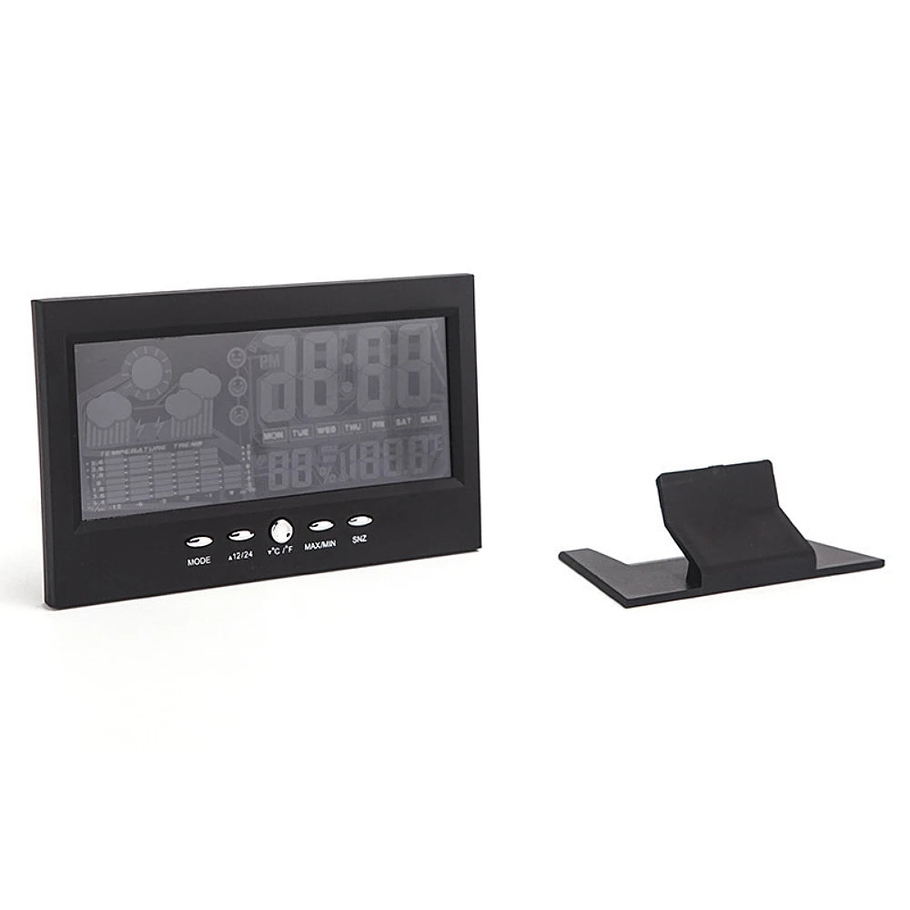 Voice Control Backlight Digital Weather Clock Date Week Temperature Humidity Weather Forecast 12/24H Electronic Clock