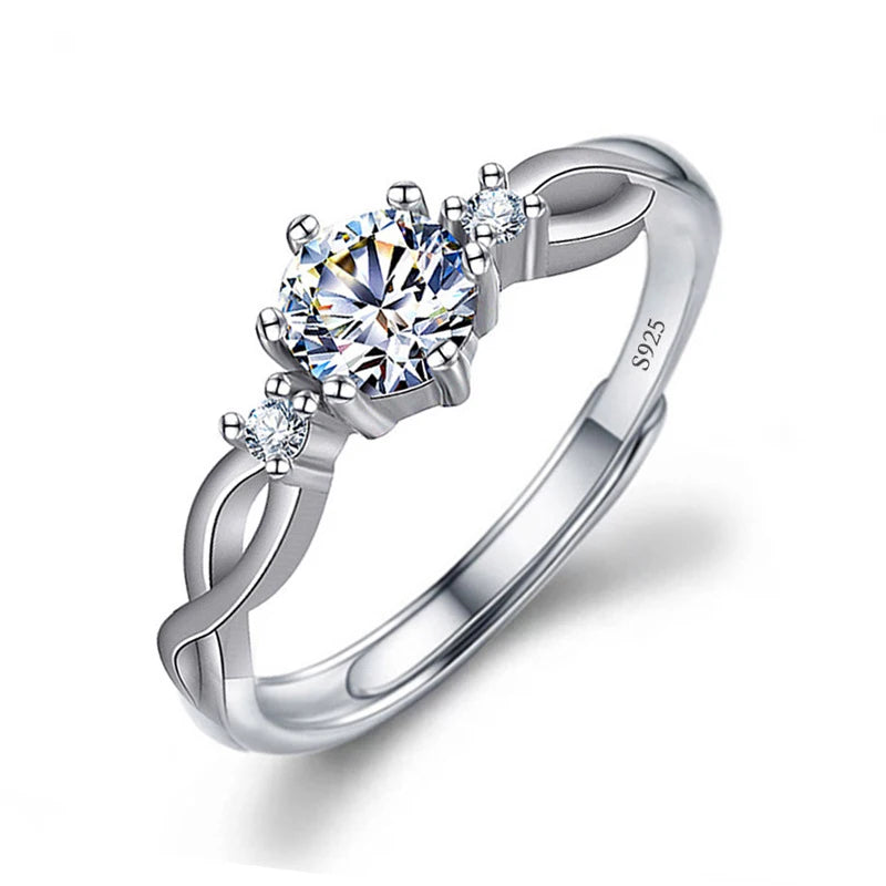 Moissanite Engagement Finger Rings Inlaid Diamond Open Ring For Women 925 Silver Promise Wedding Adjustable Rings Fine Jewelry