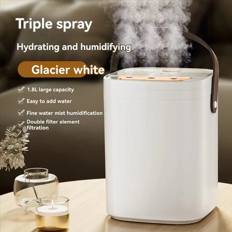 Evaporative air humidifier 1.8L large capacity three nozzle spray purifier perfume essential oil diffuser night light humidifier