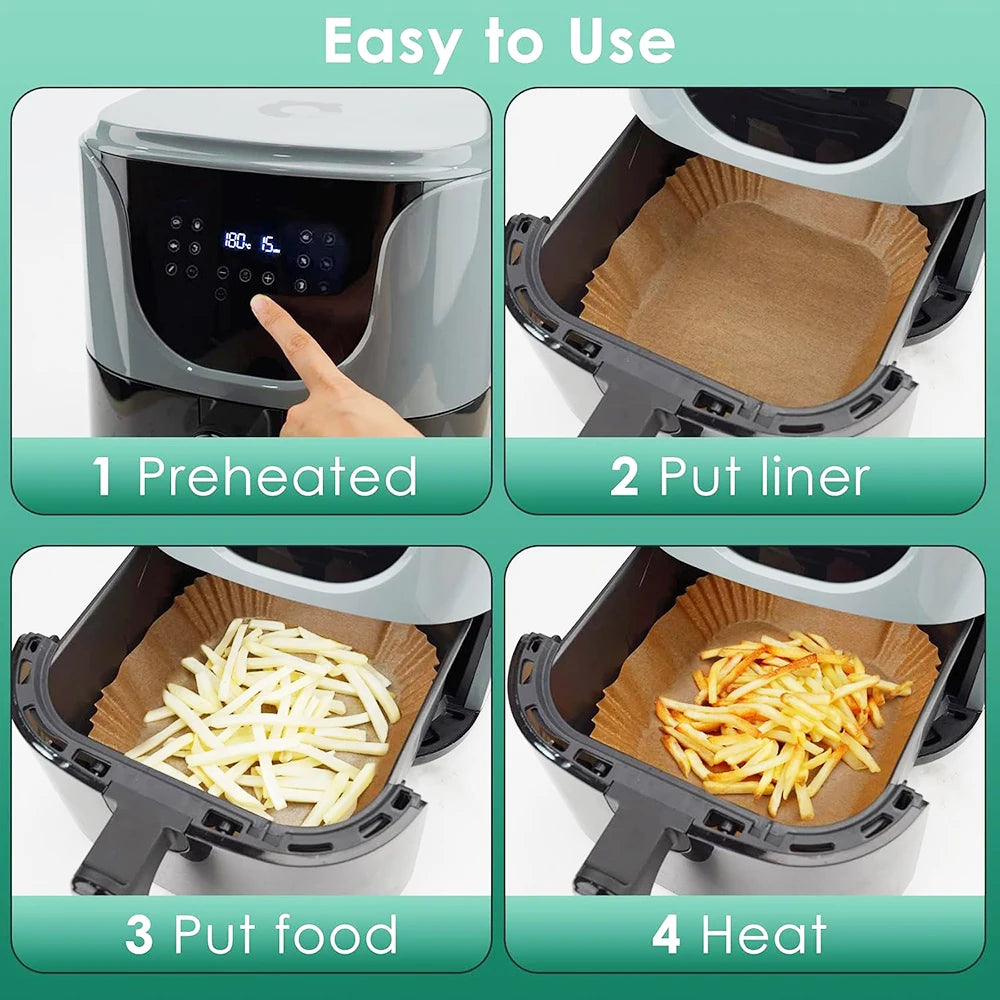 Air Fryer Paper 100pcs Disposable Air Frying Baking Paper Round Square Air Fryer Liners Baking Paper Air Fryer Accessories 50pcs