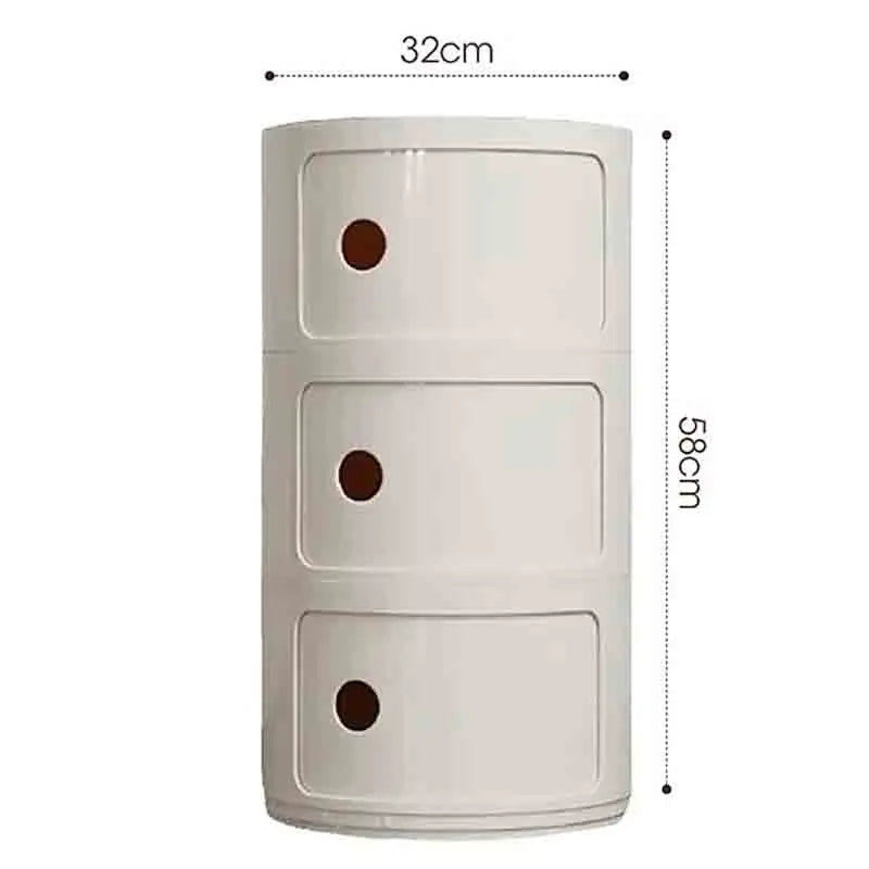Plastic Round Nightstand Bedside Table Cabinet with Sliding Doors Round Storage Bedside Cabinet Nightstand  for Living Bedroom