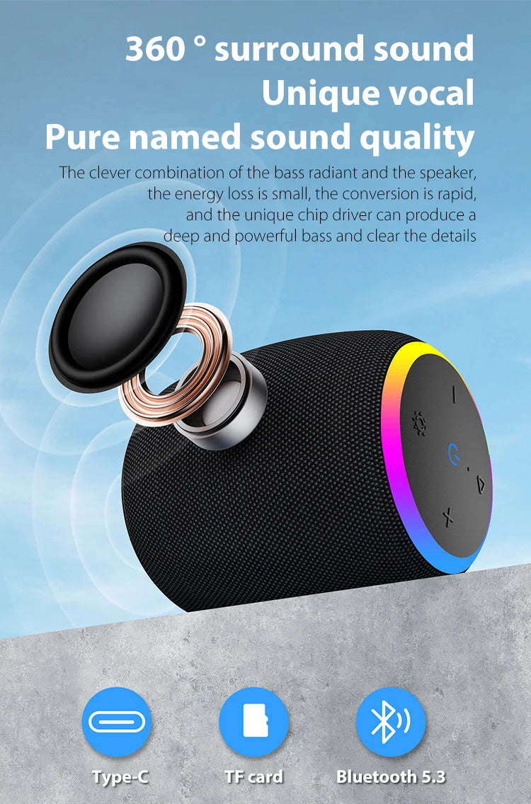 Soundage Portable Wireless Bluetooth Speaker 360 Degree Stereo Surround Subwoofer IPX6 Waterproof Support TF TWS Speaker