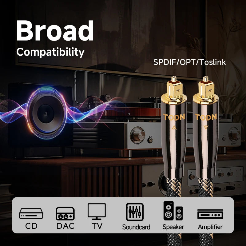 TODN HiFi Optical Audio Cable Digital Fiber Optical Toslink S/PDIF Gold Plated Plug Surround Sound System for TV, PS4, Xbox, CD